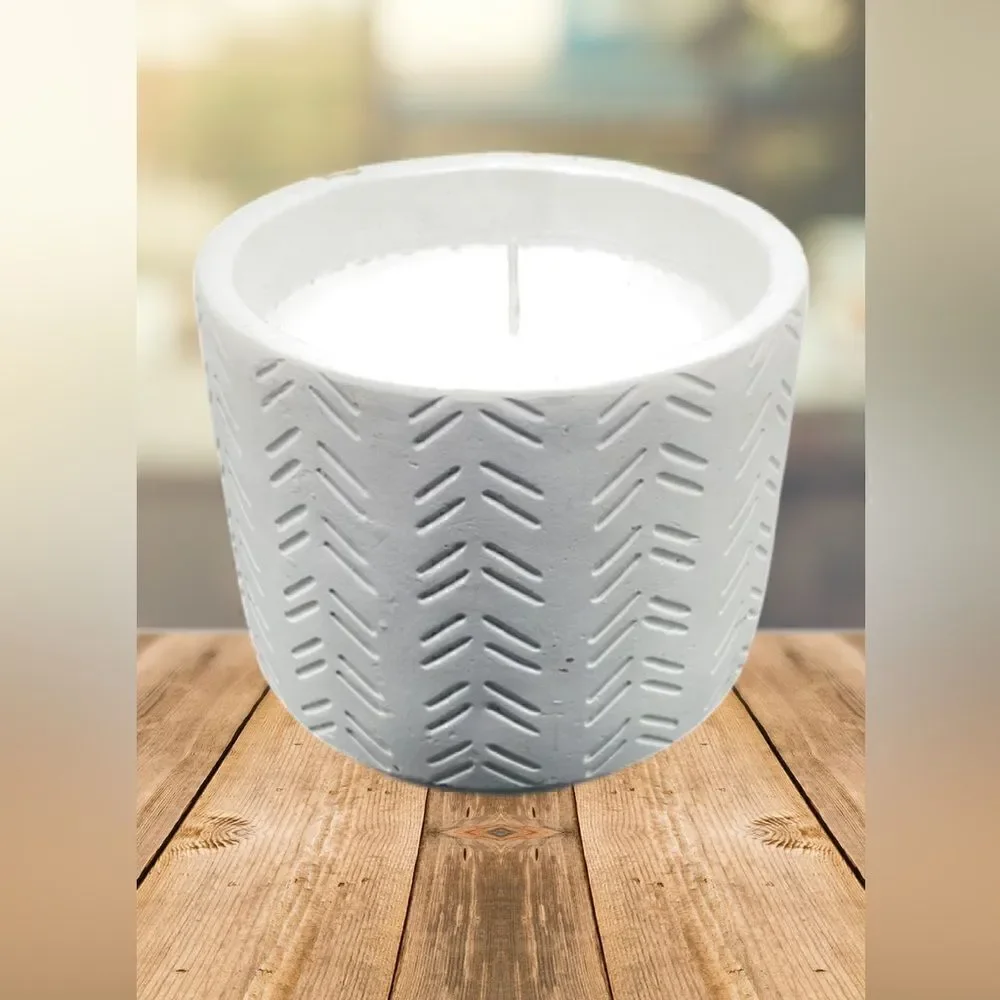 Ceramic Candle with Etched Angular Designs Throughout (Very Large Candle!)